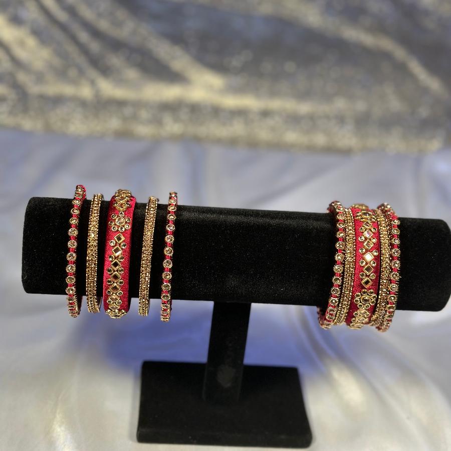 Bangles Hand Work Embroidery Maroon and Golden