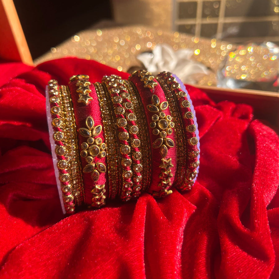 Bangles Handwork Embroidery Kundan Studded Maroon Color