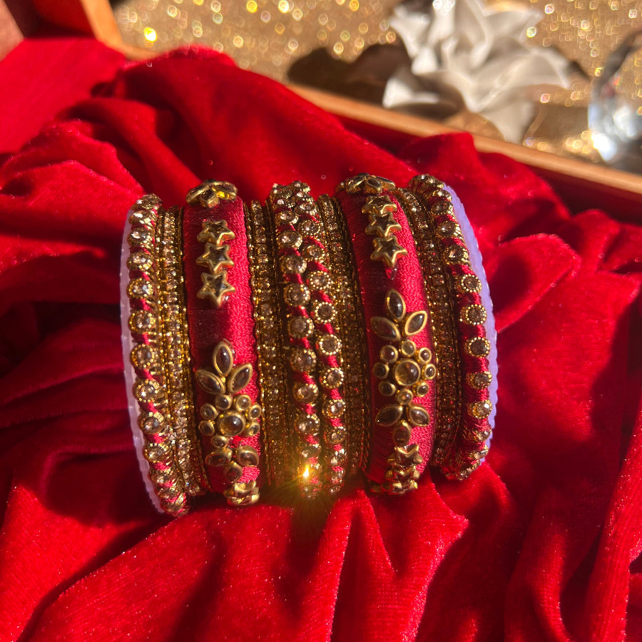 Bangles Handwork Embroidery Kundan Studded Maroon Color