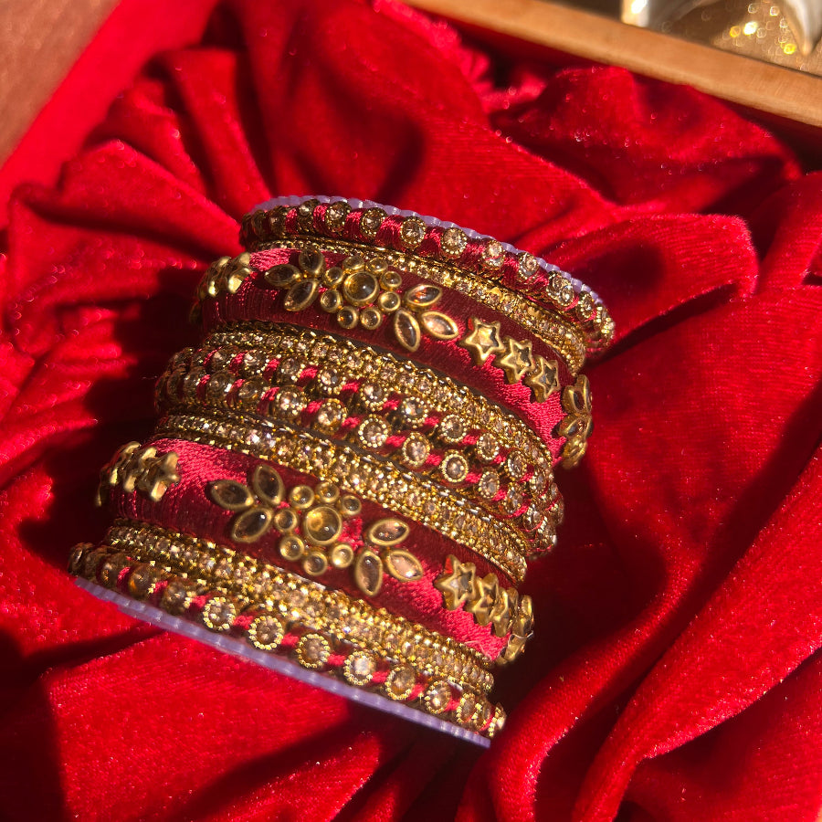 Bangles Handwork Embroidery Kundan Studded Maroon Color