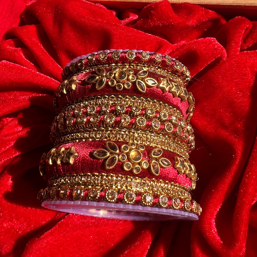 Bangles Handwork Embroidery Kundan Studded Maroon Color