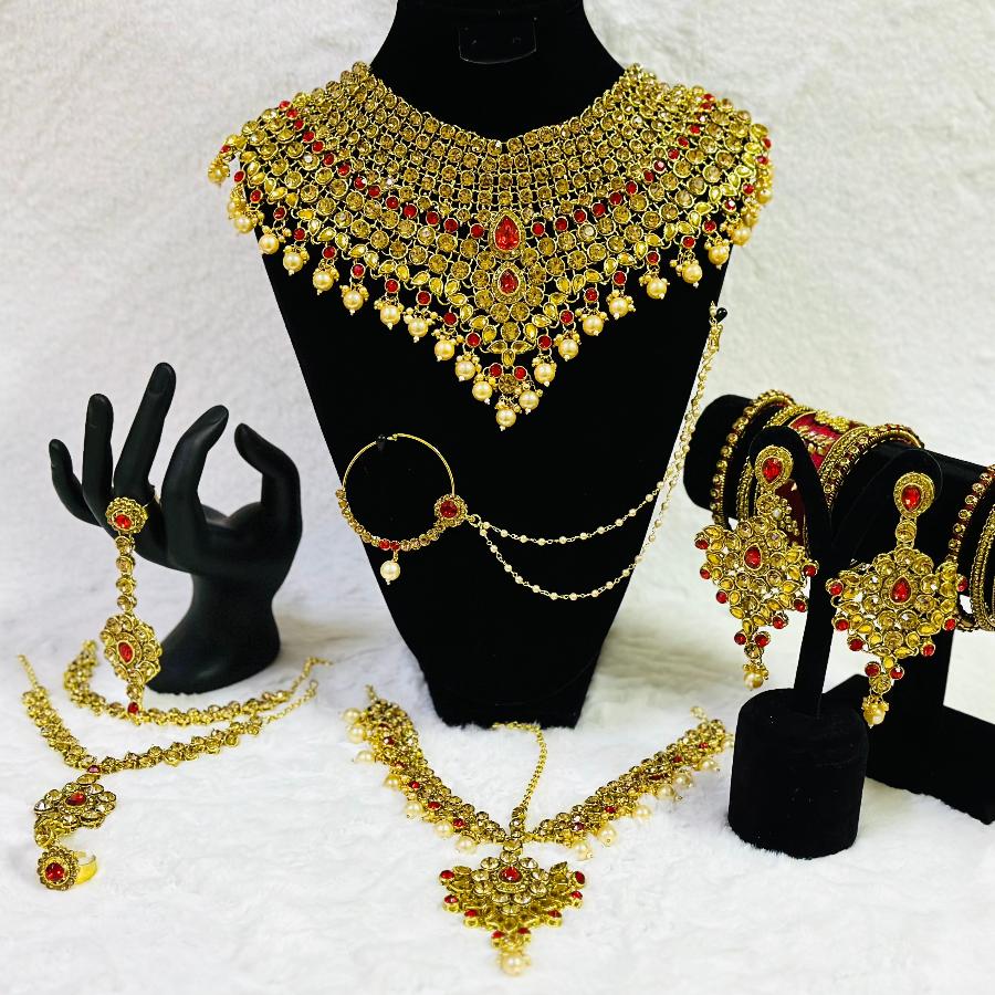 Bridal Kundan Jewellery Set Gold and Red