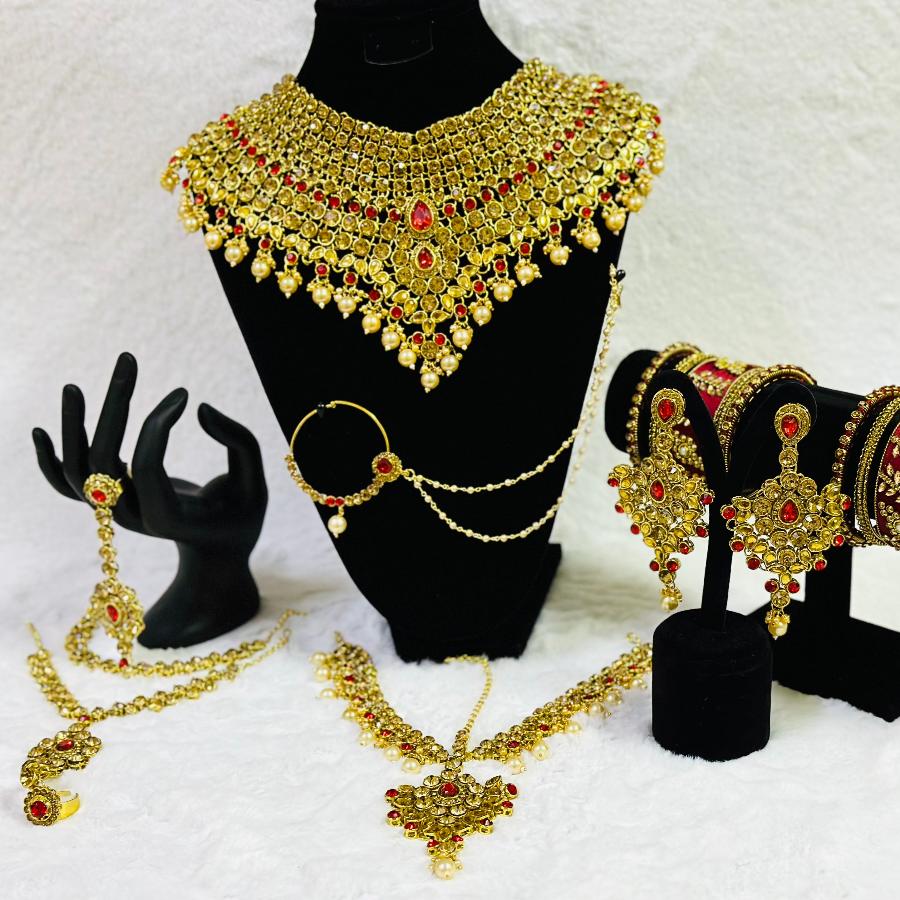 Bridal Kundan Jewellery Set Gold and Red