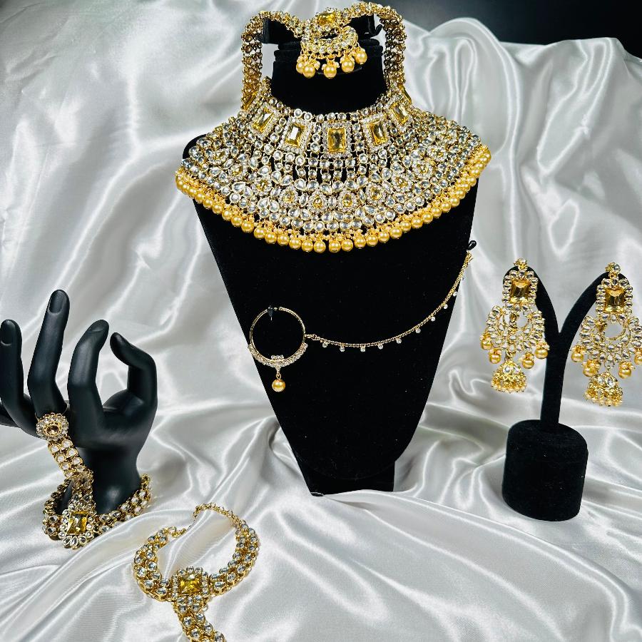 Bridal Kundan Jewellery Set Gold and White