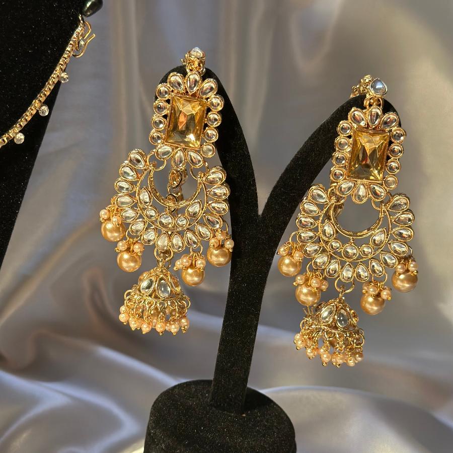 Bridal Kundan Jewellery Set Gold and White