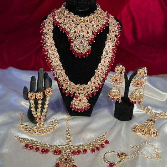 Heavy Kundan Bridal jewellery Set Cherry Red