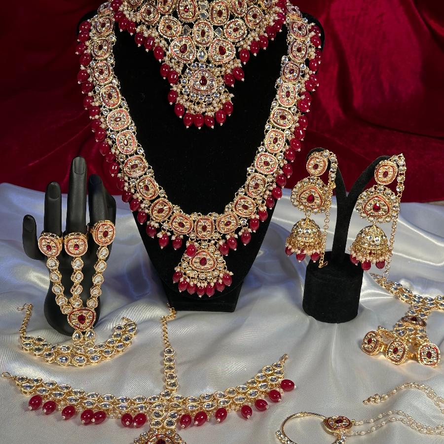 Heavy Kundan Bridal jewellery Set Cherry Red