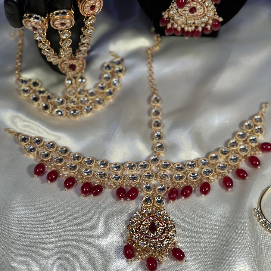 Heavy Kundan Bridal jewellery Set Cherry Red