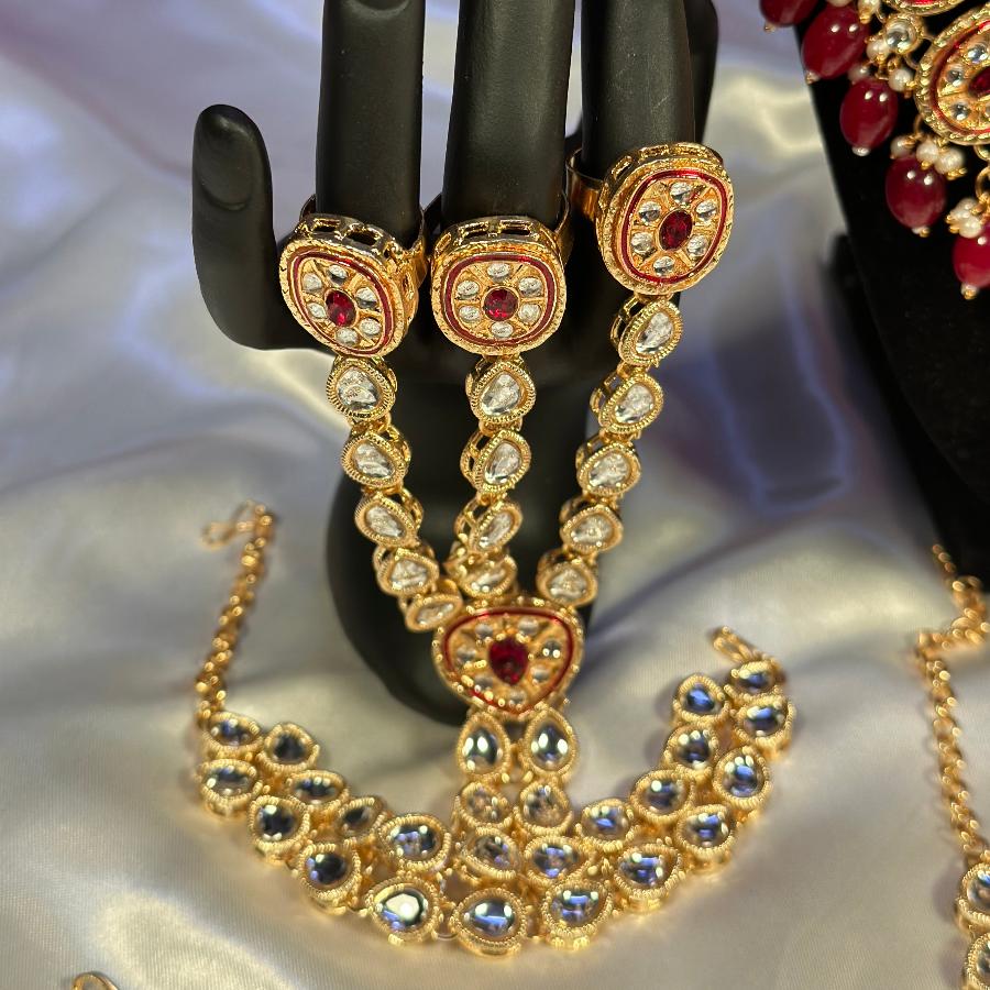 Heavy Kundan Bridal jewellery Set Cherry Red