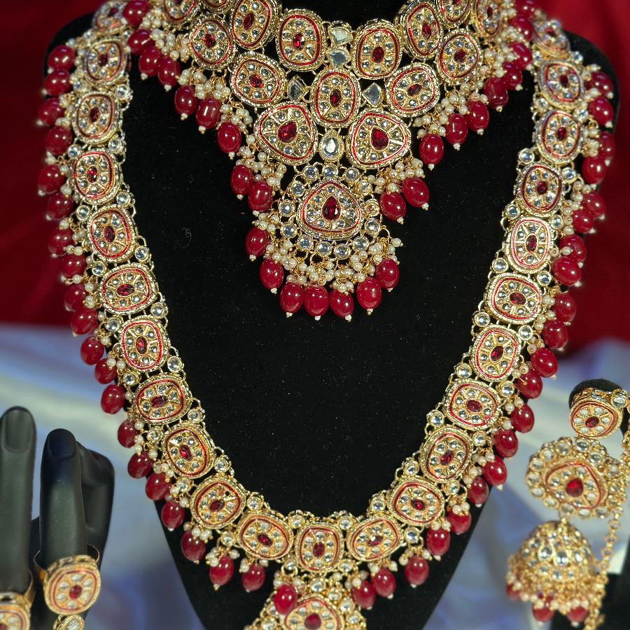 Heavy Kundan Bridal jewellery Set Cherry Red