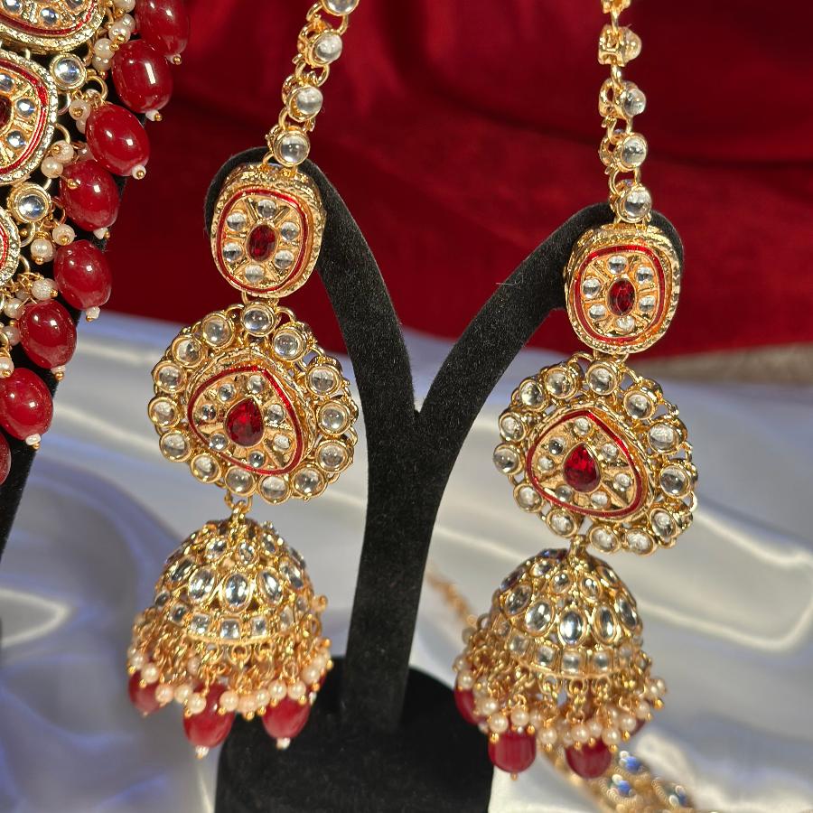 Heavy Kundan Bridal jewellery Set Cherry Red