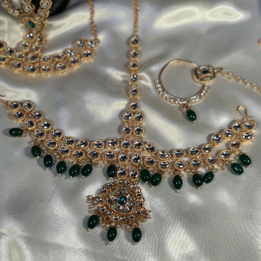 Heavy Kundan Bridal Jewellery Set Dark Green