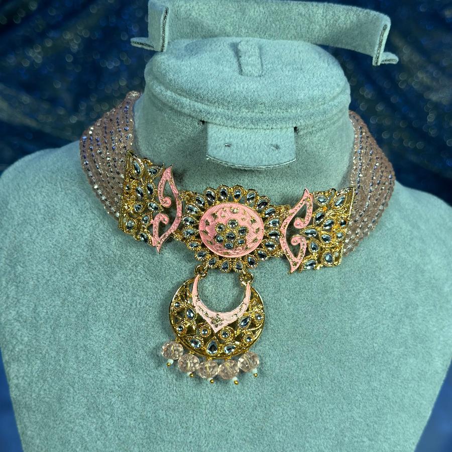 Kundan Necklace Tea-Pink Set