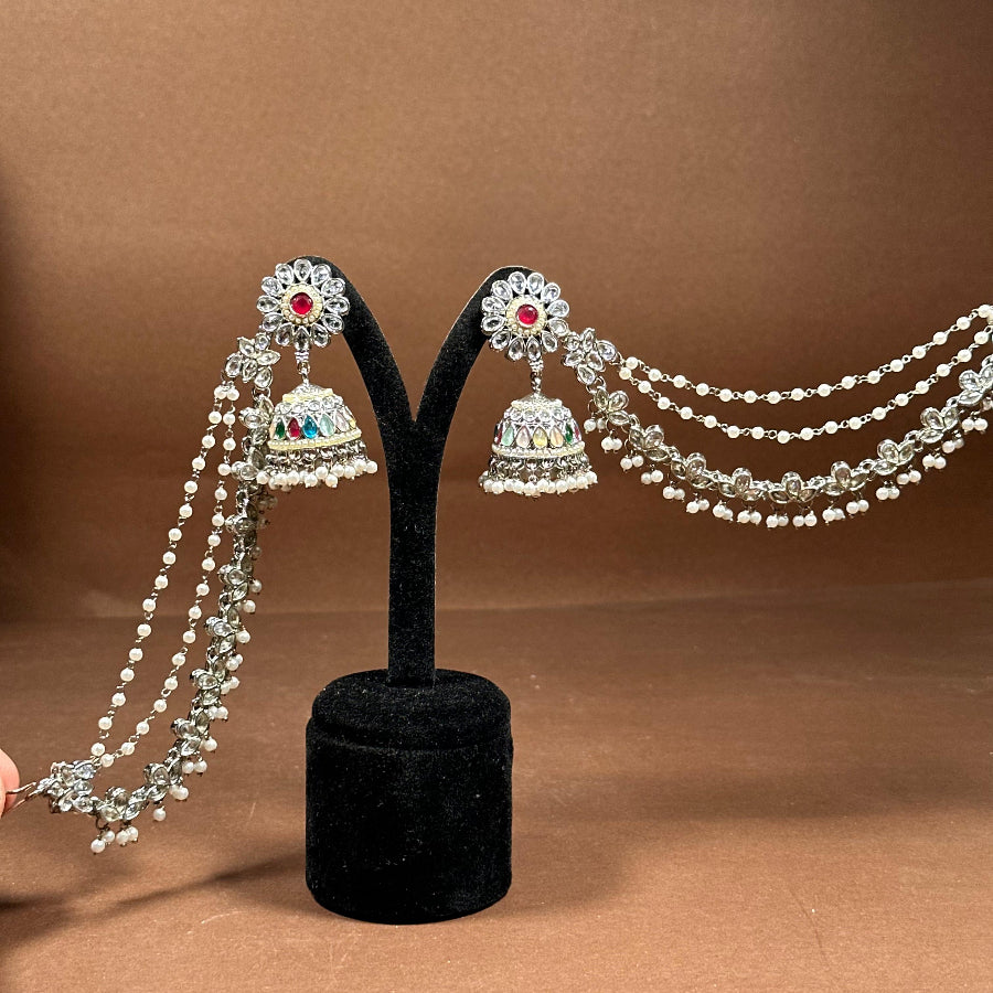 Kundan Bahubali Earrings with Chain