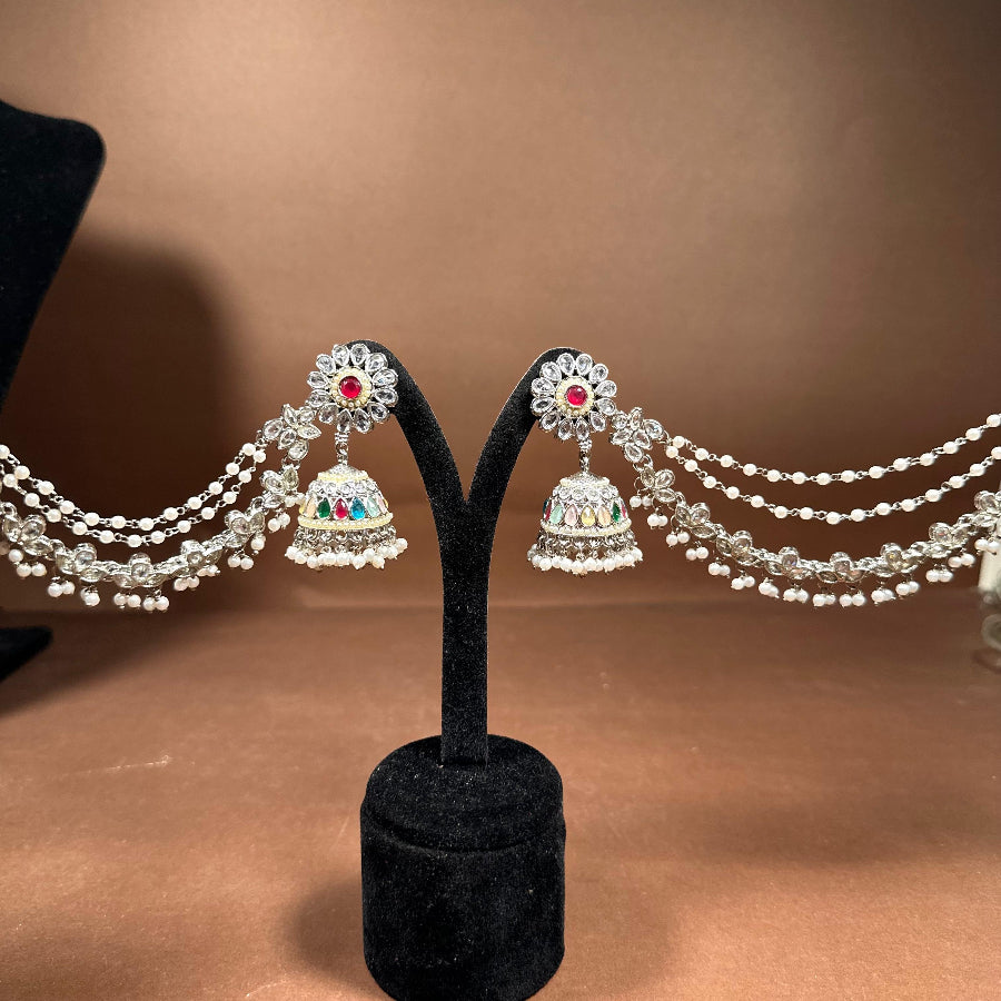 Kundan Bahubali Earrings with Chain