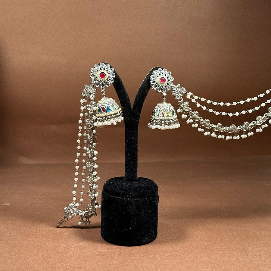 Kundan Bahubali Earrings with Chain