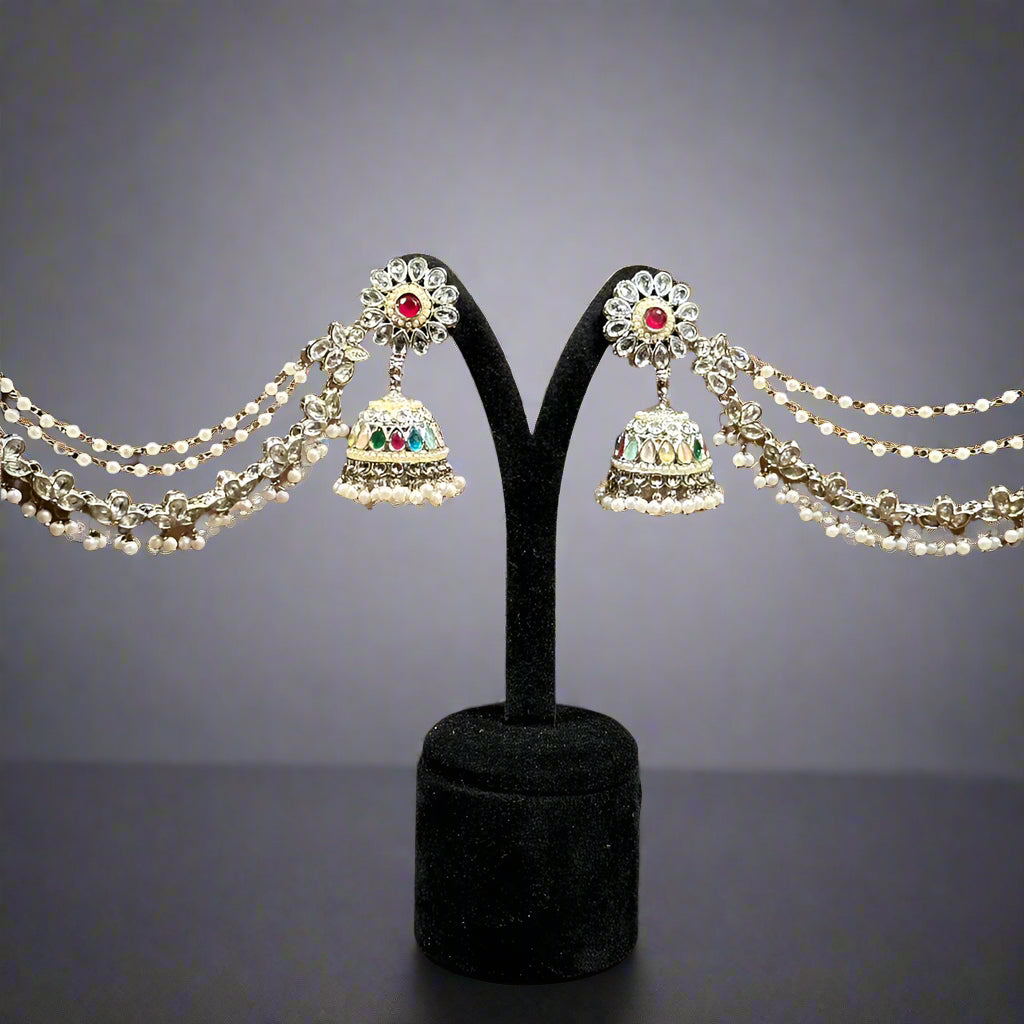 Kundan Bahubali Earrings with Chain