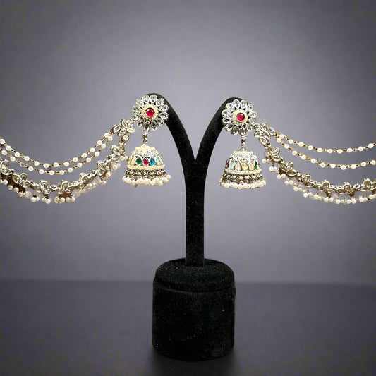 Kundan Bahubali Earrings with Chain