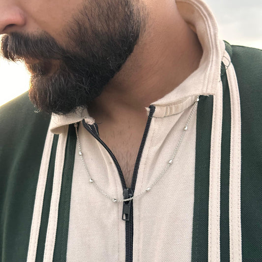 Men's Silver Rectangle Shaped Ball's Chain Necklace 