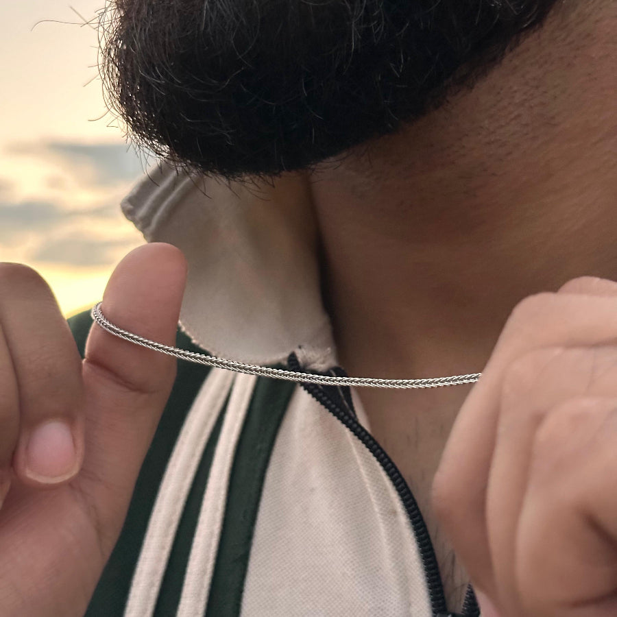 Men's Silver Snake Square Chain Necklace 