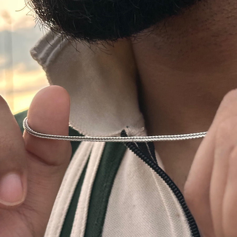Men's Silver Snake Square Chain Necklace 
