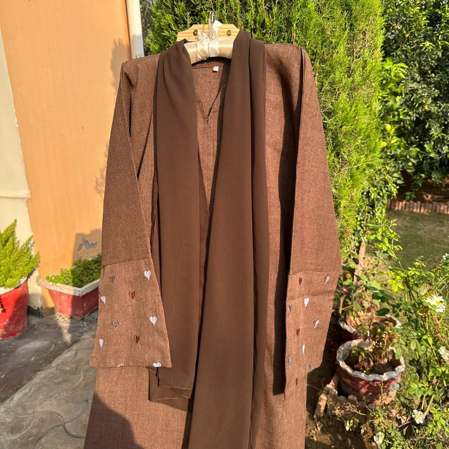 Mocha Heart Abaya – Effortless Grace in Brown