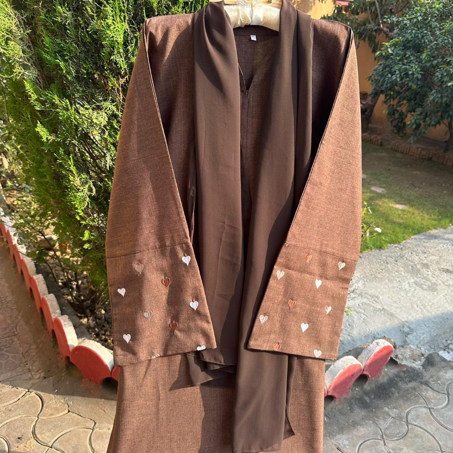 Mocha Heart Abaya – Effortless Grace in Brown
