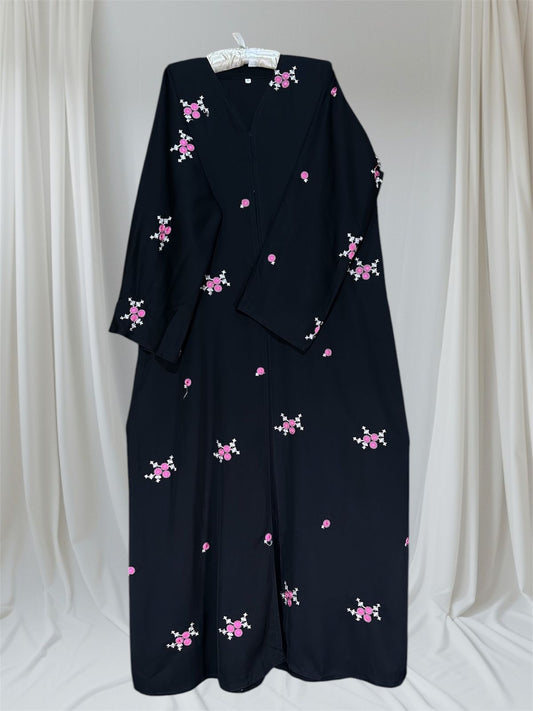 Noor-e-Haya Abaya pink floral embroidery