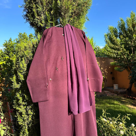 Premium Purple Abaya with Long Sleeves and Scarf