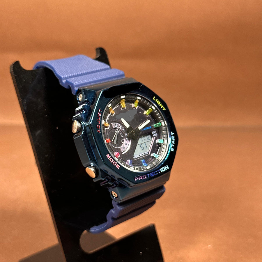 Sport Digital-Analog Watch with Metal Bezel Available in Blue, Black and Lemon Strap