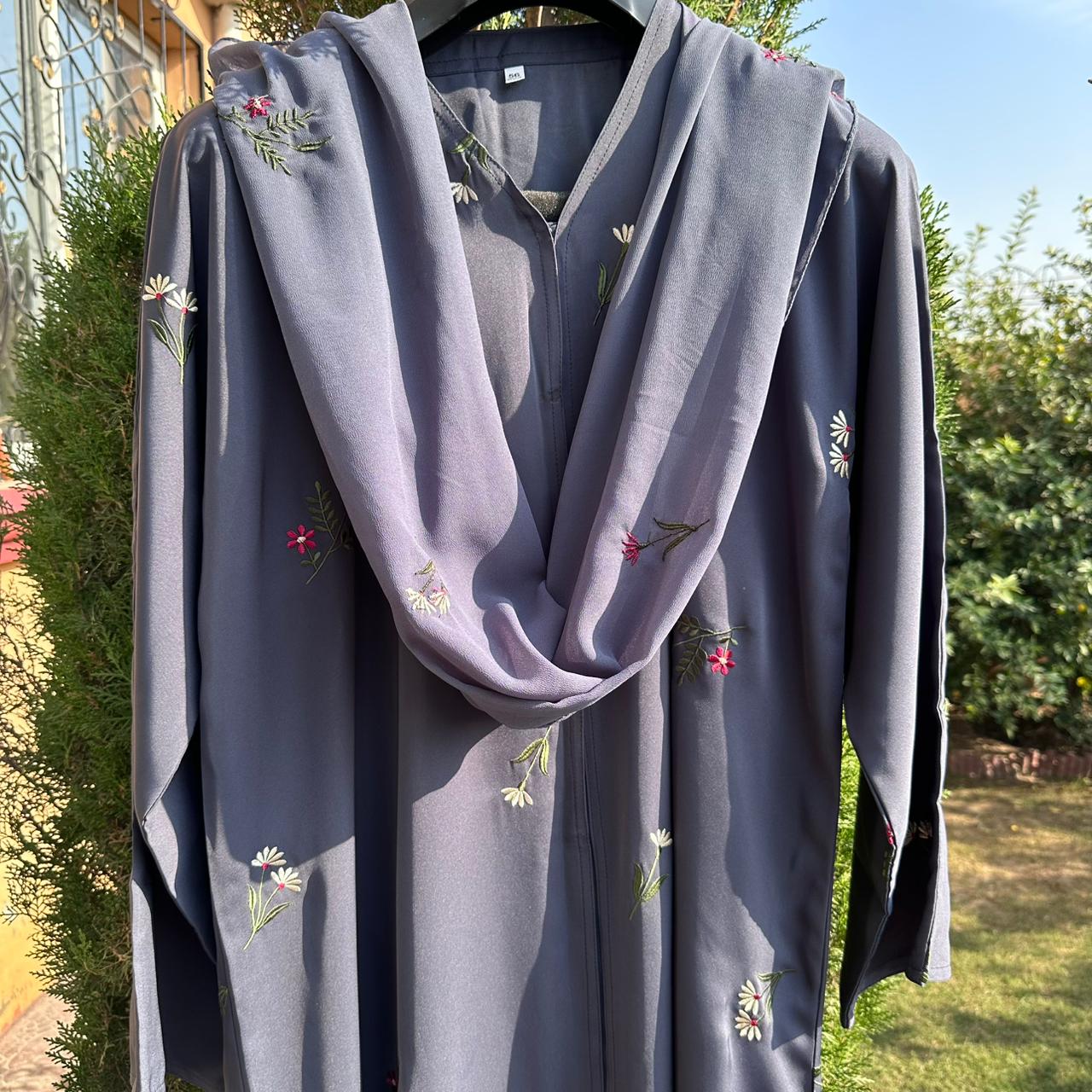 Rose Petal Grace Abaya Lavender Grey