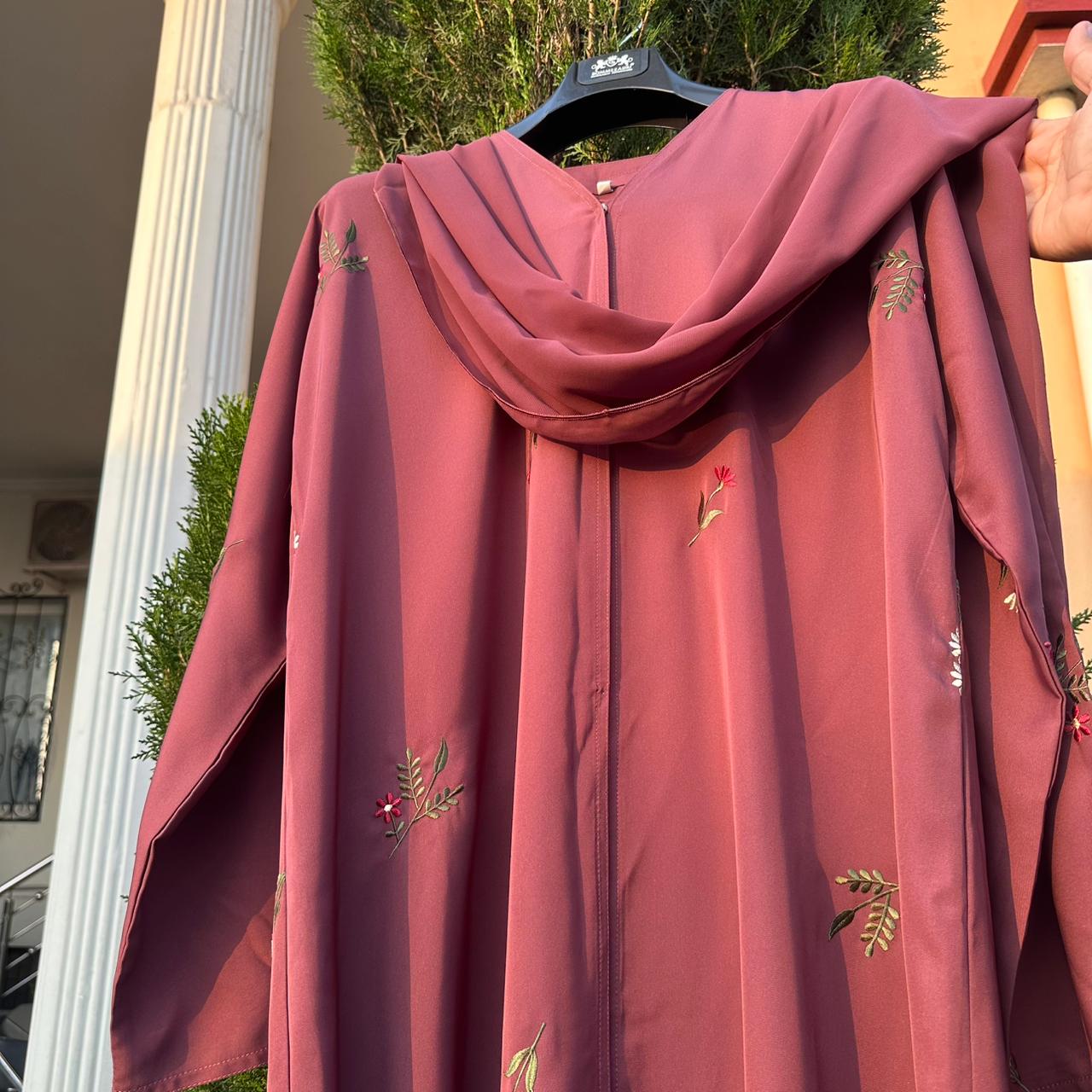 Rose Petal Grace Abaya Light Wine Color