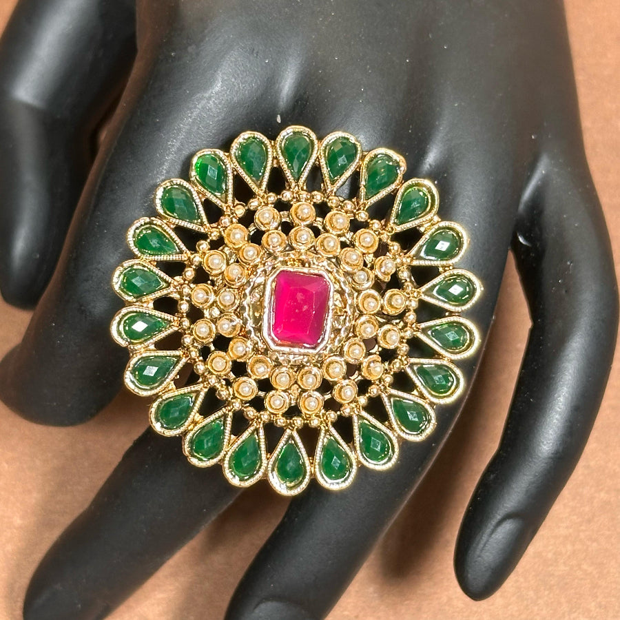 Zeenat Circle Green and Pink Ring R2