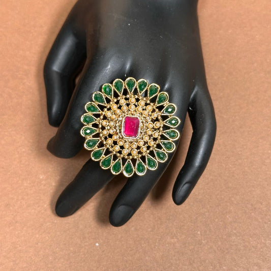 Zeenat Circle Green and Pink Ring R2
